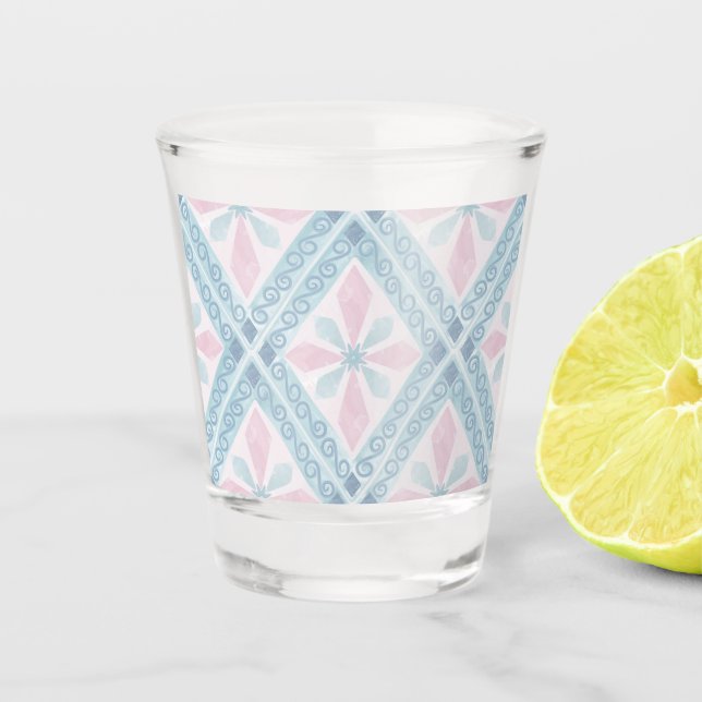 Vaso De Chupito patrón azul en forma de diamante (Anverso)