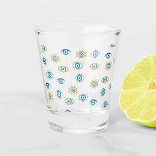Vaso De Chupito Patrón azul, oro y blanco de Mati de ojos griegos
