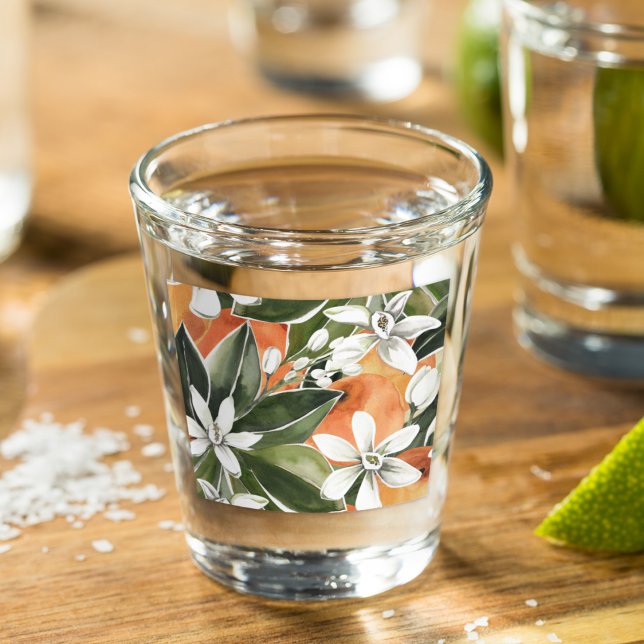 Vaso De Chupito Patrón de acuarela de Naranja tropical y flores (Subido por el creador)