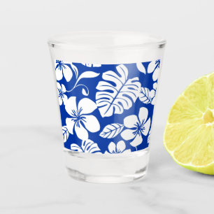 VASO DE CHUPITO PATRÓN DE BIKINI ROSA EN AZUL REAL