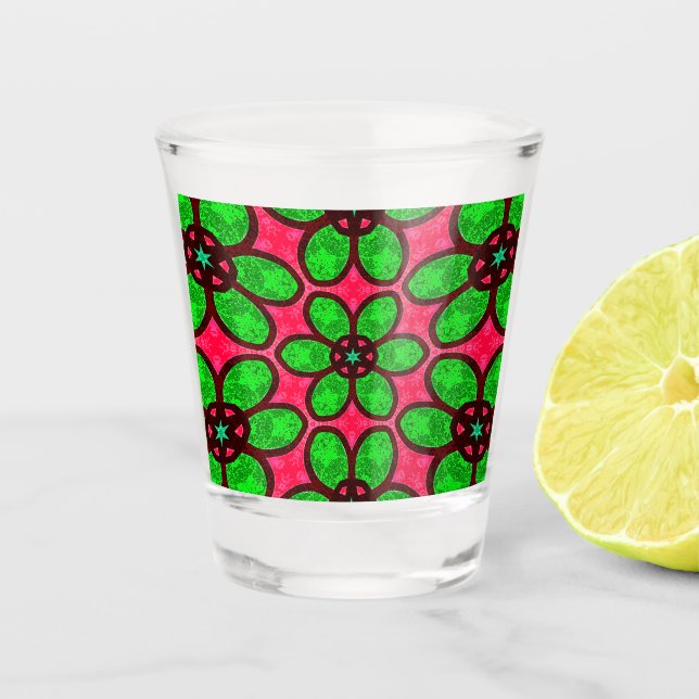 Vaso De Chupito Patrón de flores abstractas (Anverso)