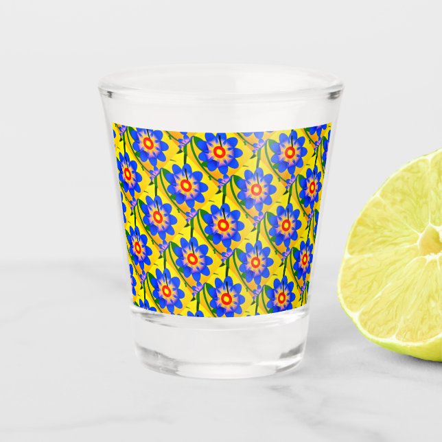 Vaso De Chupito Patrón de flores abstractas (Anverso)