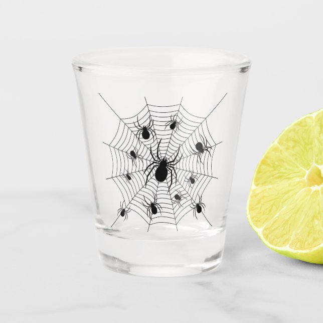 Vaso De Chupito Patrón de halloween de arañas blancas negras (Anverso)