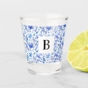 Vaso De Chupito Patrón de hojas tropicales azul cobalto 1,5 oz
