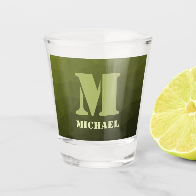 Vaso De Chupito Patrón de malla geométrica verde del ejército Mono (Anverso)