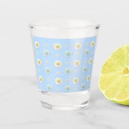 Vaso De Chupito Patrón de margaritas blanco y azul claro