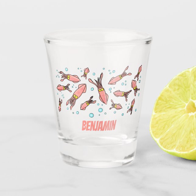 Vaso De Chupito Patrón de personalizado de calamar rosa gracioso (Anverso)
