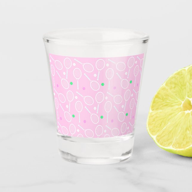 Vaso De Chupito Patrón de raqueta de tenis rosa   (Anverso)