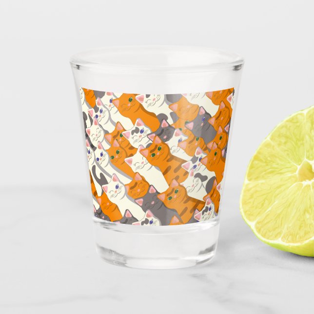 Vaso De Chupito Patrón diagonal del gato negro jengibre (Anverso)