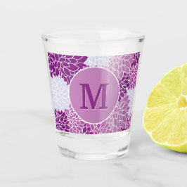 Vaso De Chupito Patrón floral morado monogramado