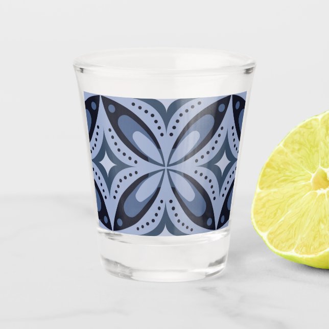 Vaso De Chupito Patrón geométrico azul estilo retro (Anverso)