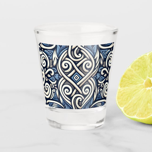 Vaso De Chupito Patrón griego moderno azul y blanco (Anverso)