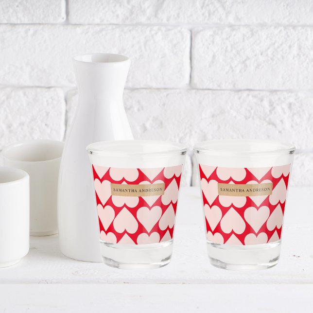 Vaso De Chupito Patrón Romántico Moderno de Corazón Rojo y Rosa (Subido por el creador)