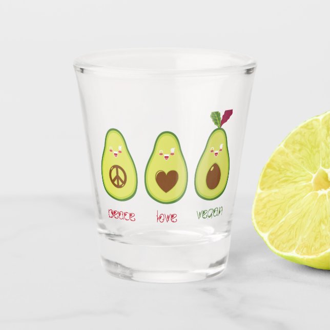 Vaso De Chupito Paz, amor, diseño de aguacate vegano (Anverso)