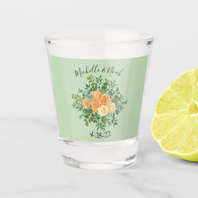 Vaso De Chupito Peach & Light Green Peony y Rosa Boda Floral (Anverso)