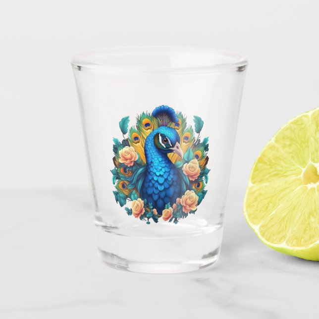 Vaso De Chupito Peacock Con Rosas De Engranaje (Anverso)