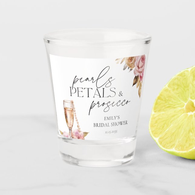 Vaso De Chupito Pearls Petals y Prosecco Floral Bridal Shower (Anverso)