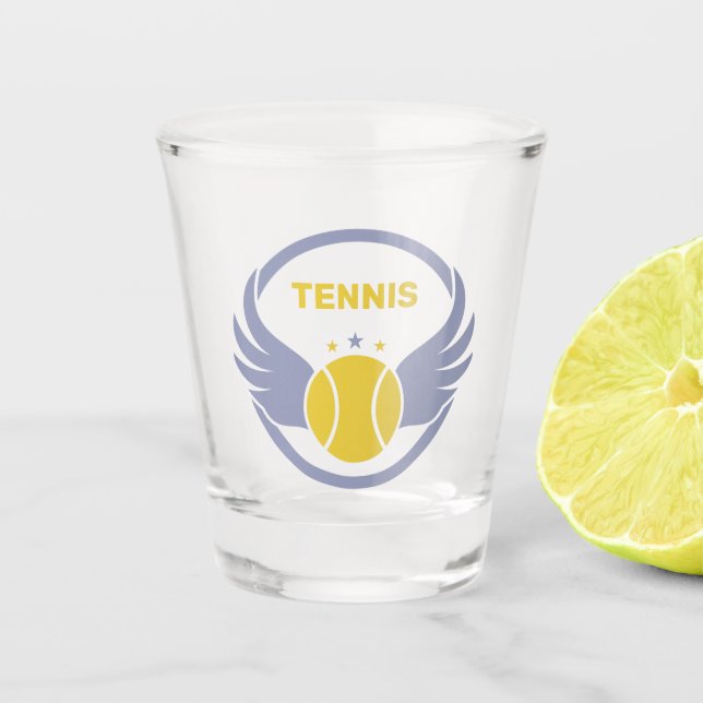 Vaso De Chupito Pelota de tenis de texto con alas (Anverso)
