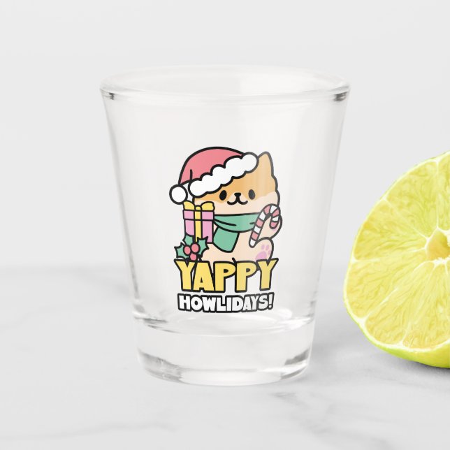 Vaso De Chupito Perro de Navidades Cuadros - Yappy Howlidays (Anverso)
