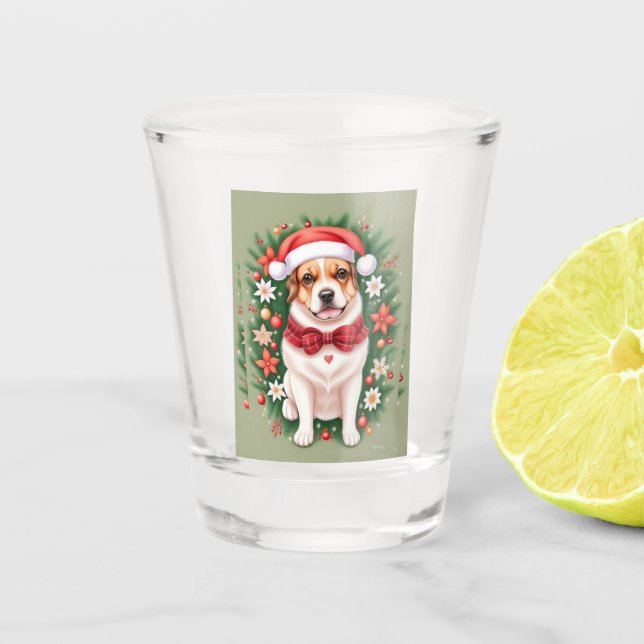 Vaso De Chupito Perro de Navidades festivos (Anverso)