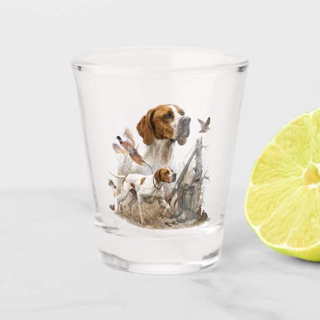 Vaso De Chupito perro de punta inglés, caza de aves  (Anverso)