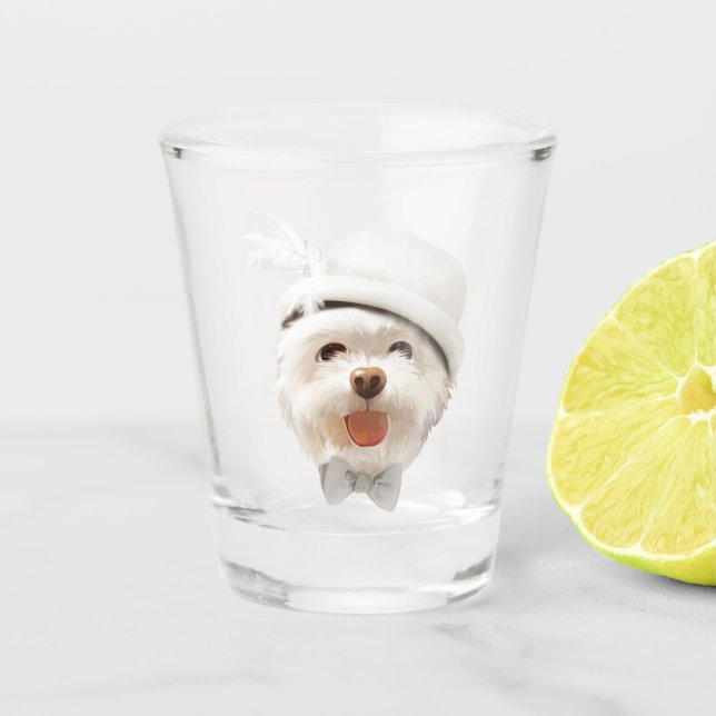 Vaso De Chupito Perro esponjoso con Gorra blanco (Anverso)