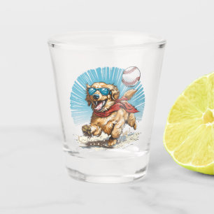 Vaso De Chupito Perro recuperador de oro jugando al béisbol
