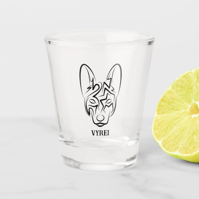 Vaso De Chupito Perro tribal blanco y negro (Anverso)
