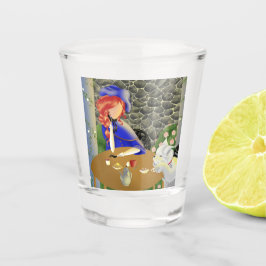 Vaso De Chupito Perro y Dama en Café al atardecer