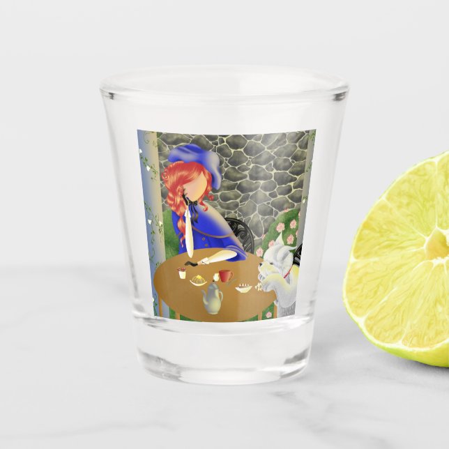 Vaso De Chupito Perro y Dama en Café al atardecer (Anverso)