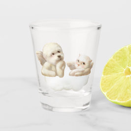 Vaso De Chupito Perro y gato angélicos en la nube