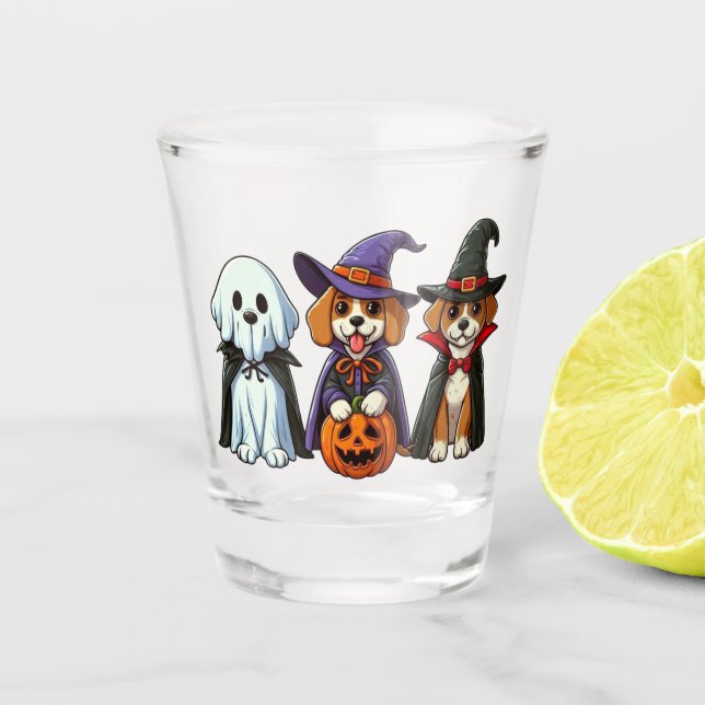 Vaso De Chupito Perros como fantasmas, brujas y vampiros (Anverso)