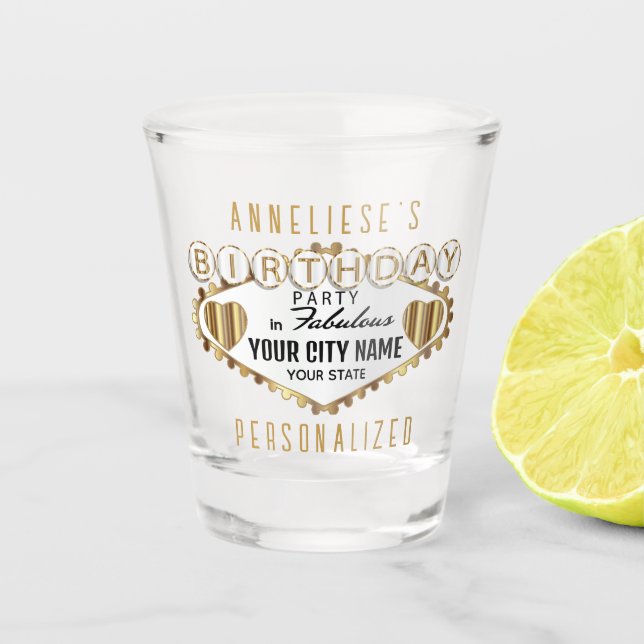 Vaso De Chupito Personaliza Cumpleaños - Estilo Vegas  (Anverso)