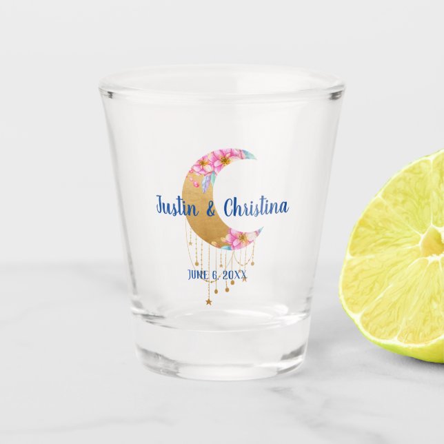 Vaso De Chupito Personalizable Boda Keepsake Gold Moon (Anverso)