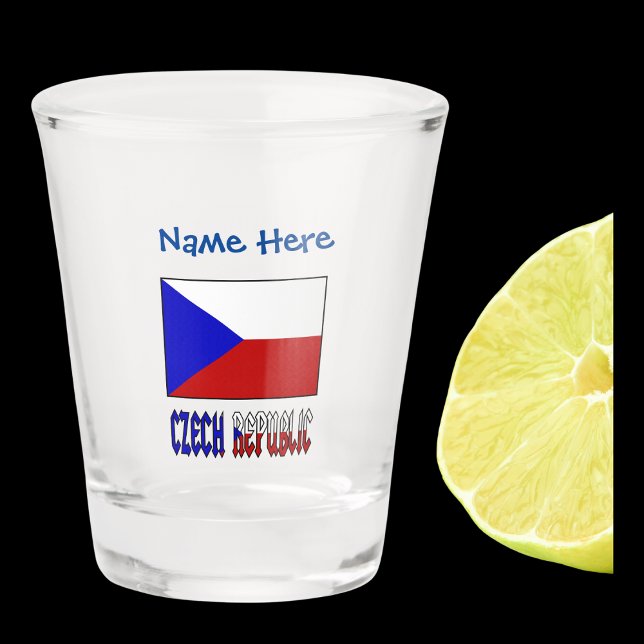 Vaso De Chupito Personalización azul de la bandera de la República (Shot glass with the Czech Flag and the words CZECH REPUBLIC below in flag colors. Add a name above.)