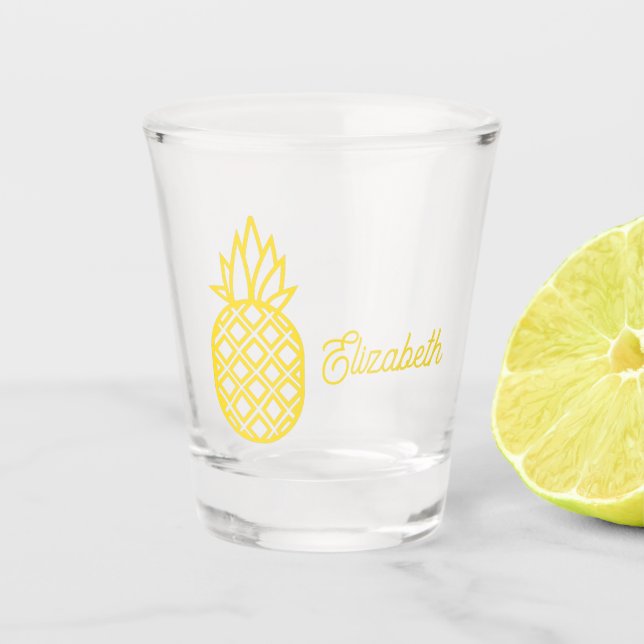 Vaso De Chupito Personalizada la piña amarilla tropical (Anverso)