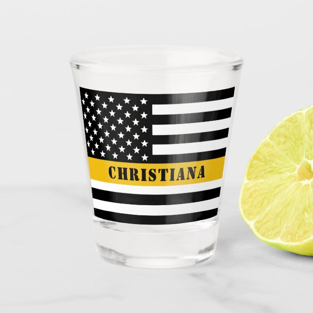 Vaso De Chupito Personalizado 911 Dispatcher USA Flag Thin Gold Li (Anverso)