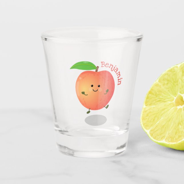 Vaso De Chupito Personalizado amarillo de melocotón alegre (Anverso)