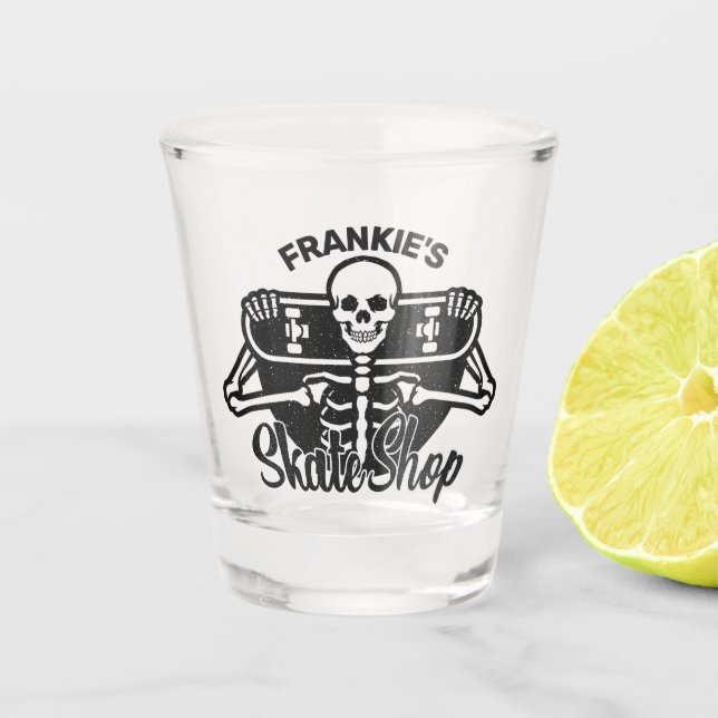 Vaso De Chupito Personalizado AÑADIR NOMBRE Skull Skateboard Skate (Anverso)