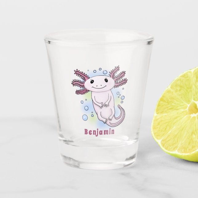 Vaso De Chupito Personalizado axolotópico rosa adorable (Anverso)