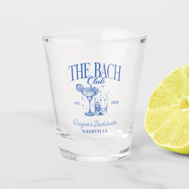 Vaso De Chupito Personalizado Bachelorette Retro Cóctel Azul (Anverso)