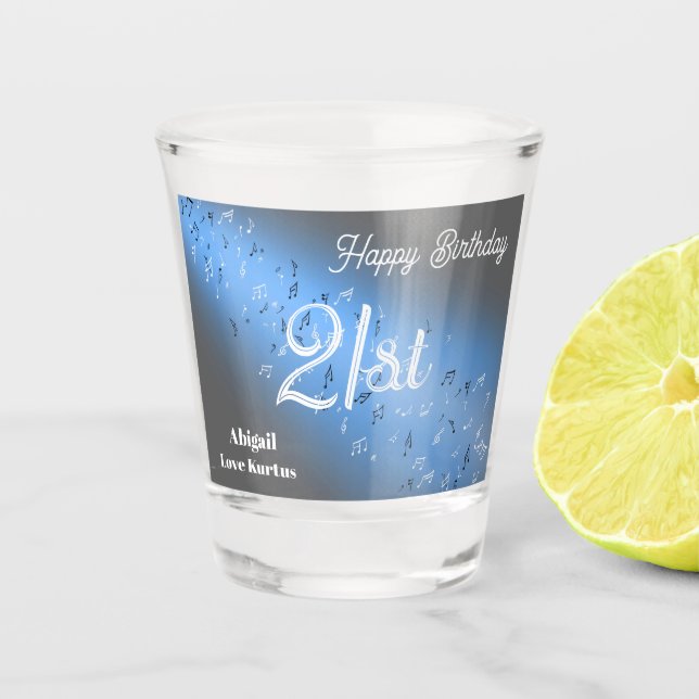 Vaso De Chupito Personalizado Blue Moon Musical Notes 21st Shot Gl (Anverso)
