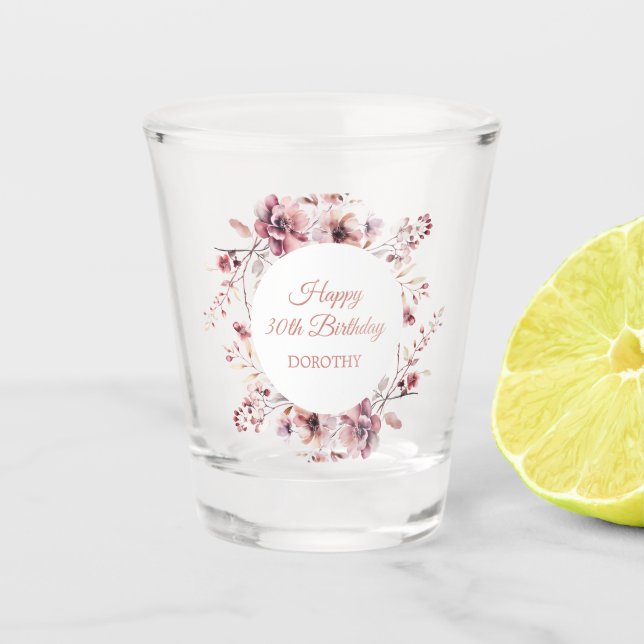 Vaso De Chupito Personalizado Burgundy Dusty Floral Rosa 30 cumple (Anverso)