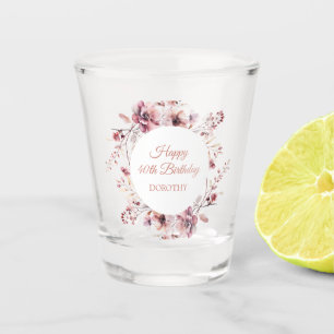 Vaso De Chupito Personalizado Burgundy Dusty Floral Rosa 40 cumple