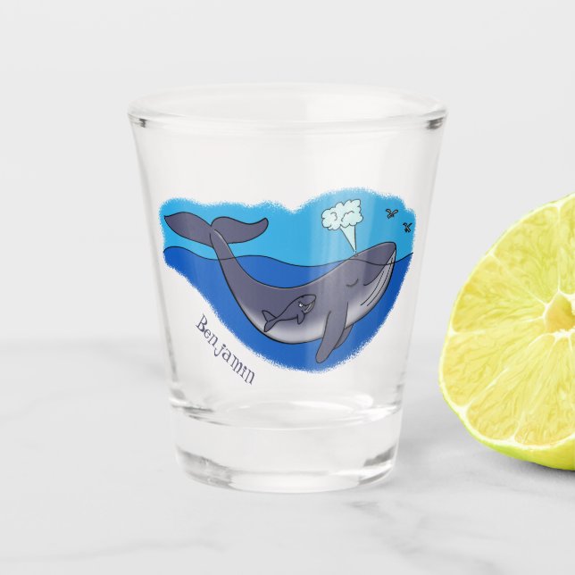 Vaso De Chupito Personalizado caprichoso de ballenas y terneros (Anverso)