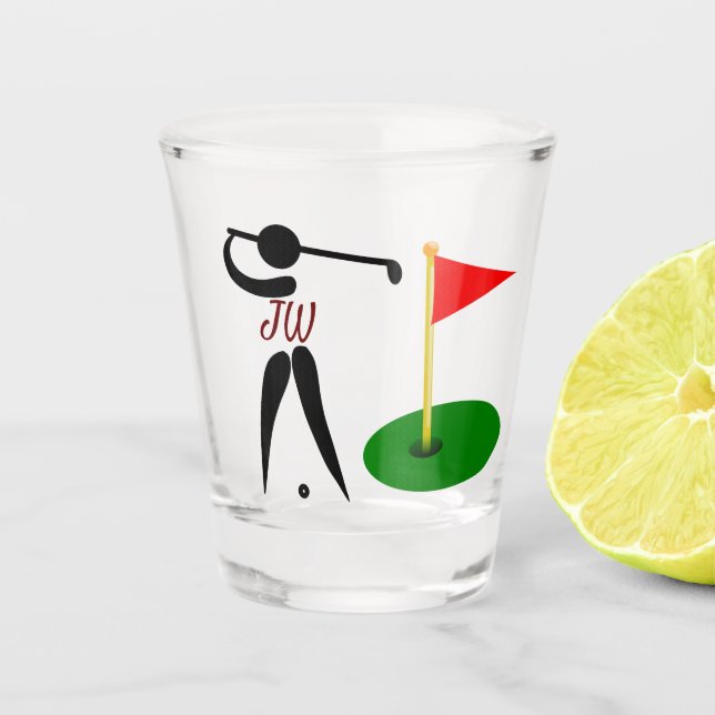 Vaso de chupito personalizado con tema de golf (Anverso)