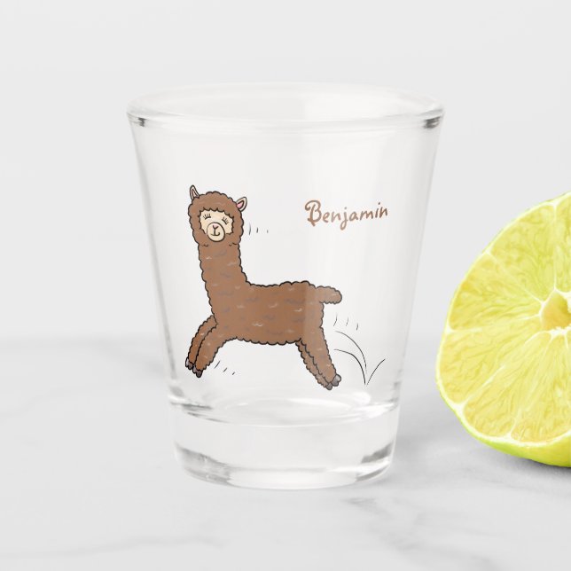 Vaso De Chupito Personalizado de alpaca marrón feliz (Anverso)