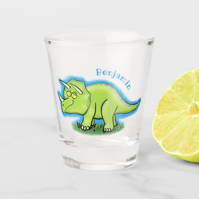 Vaso De Chupito Personalizado de dinosaurios de triceratops verde  (Anverso)