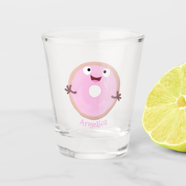 Vaso De Chupito Personalizado de donut rosa alegre y brillante (Anverso)
