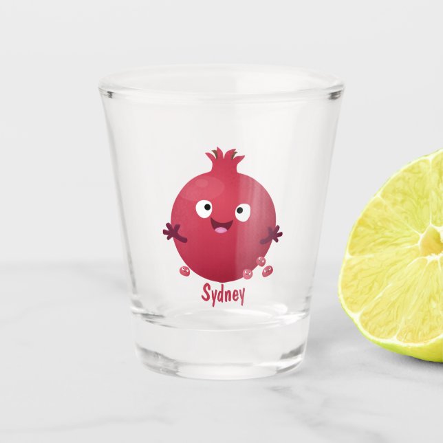Vaso De Chupito Personalizado de frutas pomegranadas alegres (Anverso)
